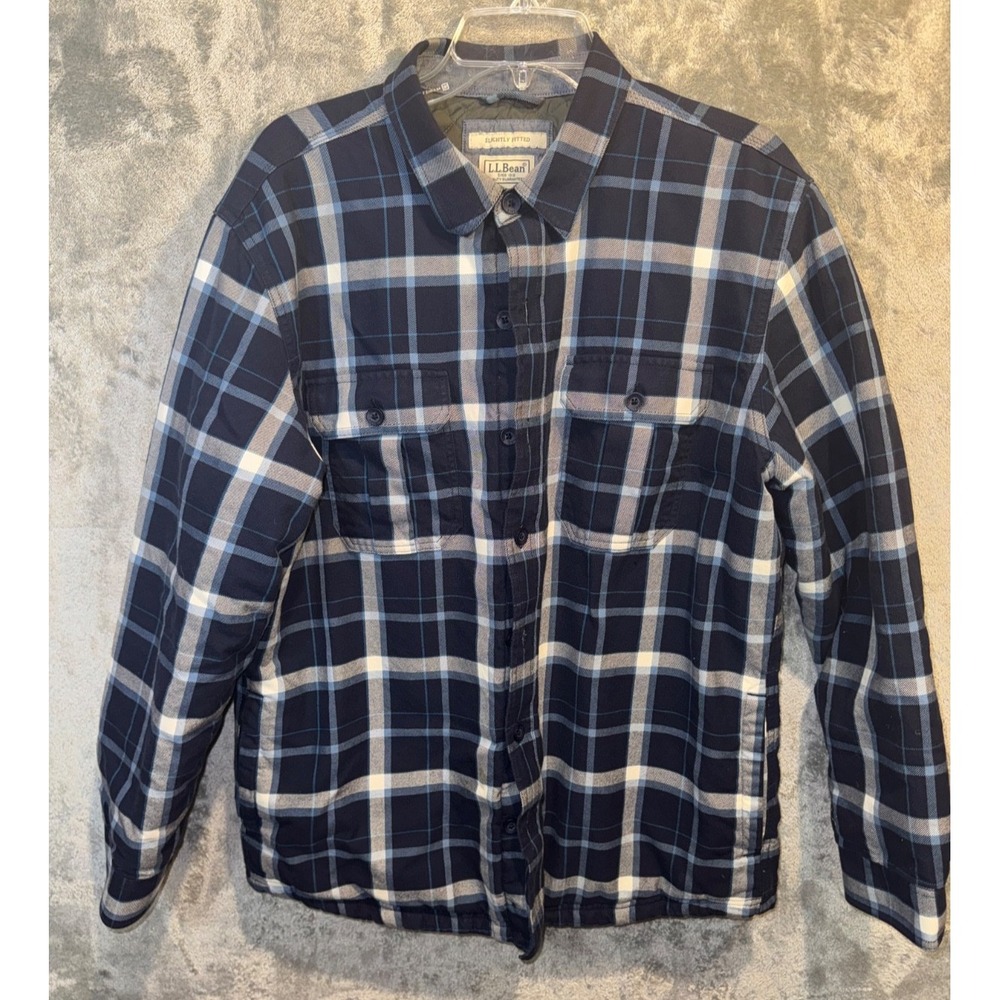 L.L. Bean Shirt Mens size Large Insulated Navy Blue Plaid Button shirt Shacket